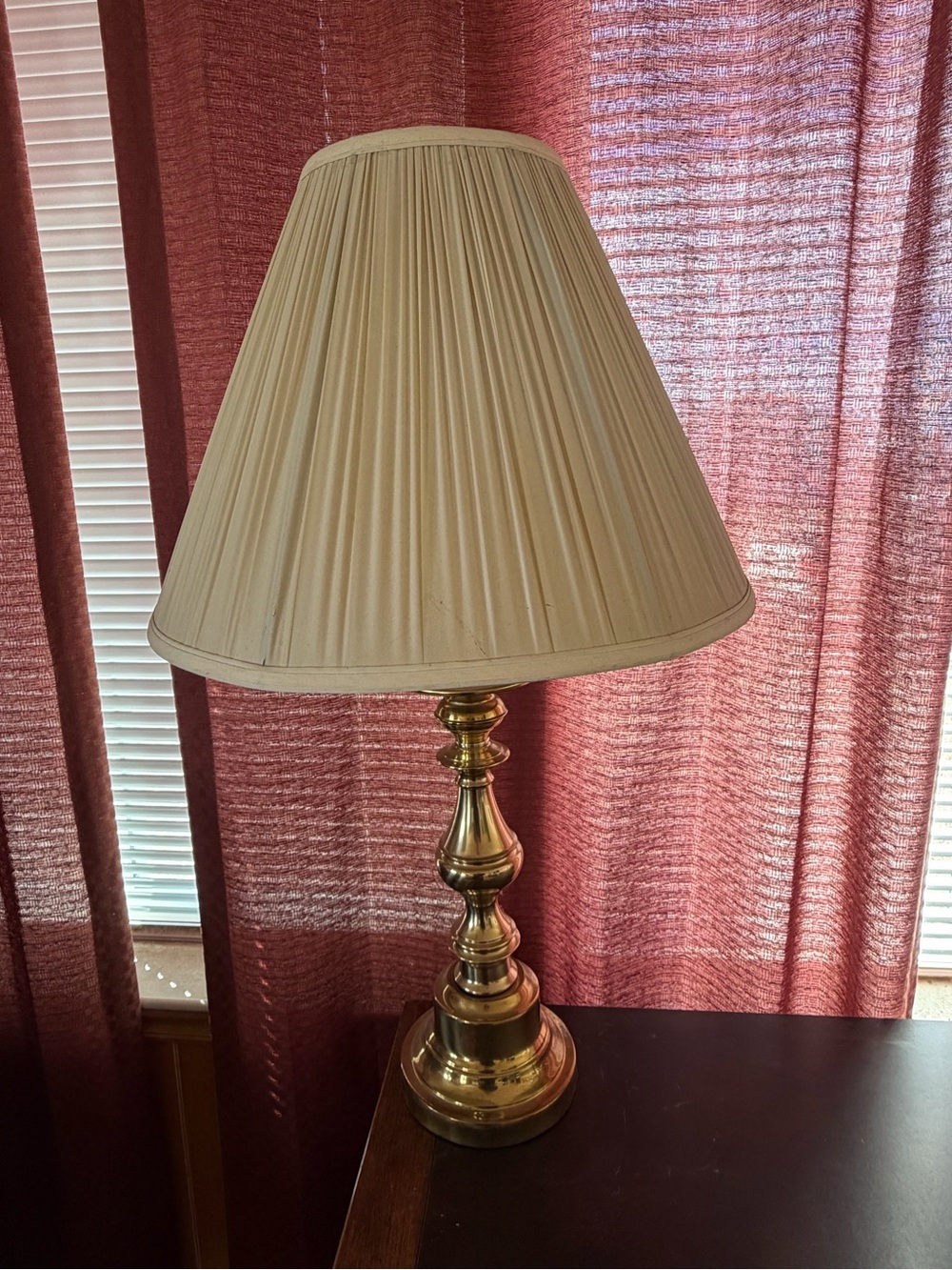 Large antique Lamp with Cream Fabric Shade